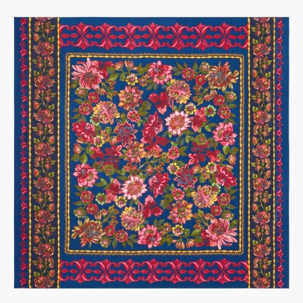 TALBOTS 100% Silk India Ink Navy & Pink Floral Scarf - Vintage Style